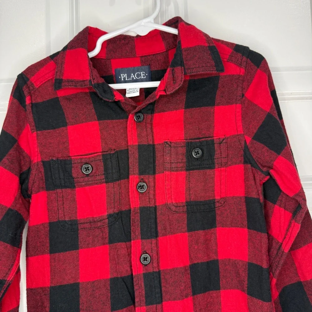The Children's Place Boys Buffalo Plaid Flannel Button Down‎ Shirt Size 4 XS
